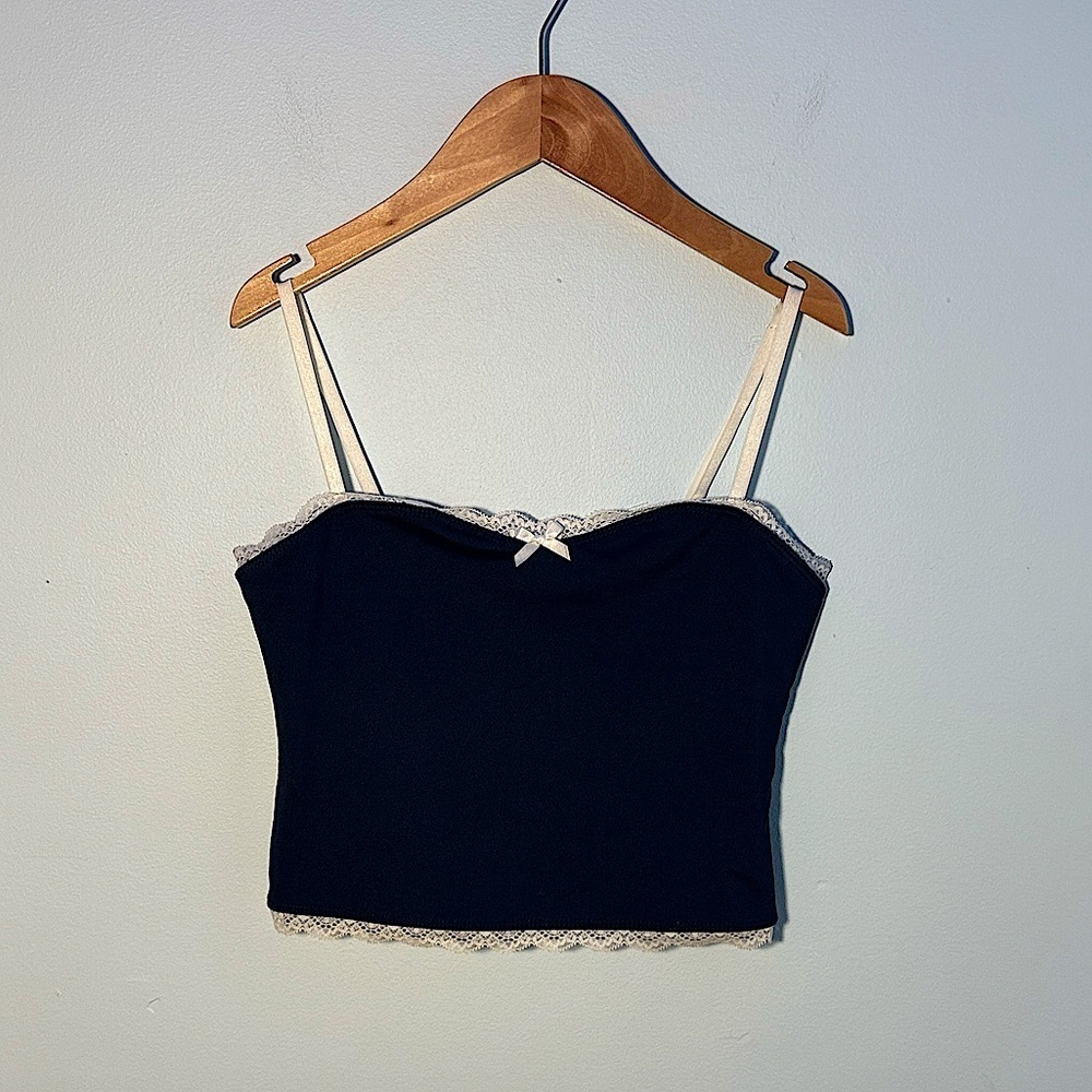 EDIKTED Navy Blue Lace Trim Cami Top